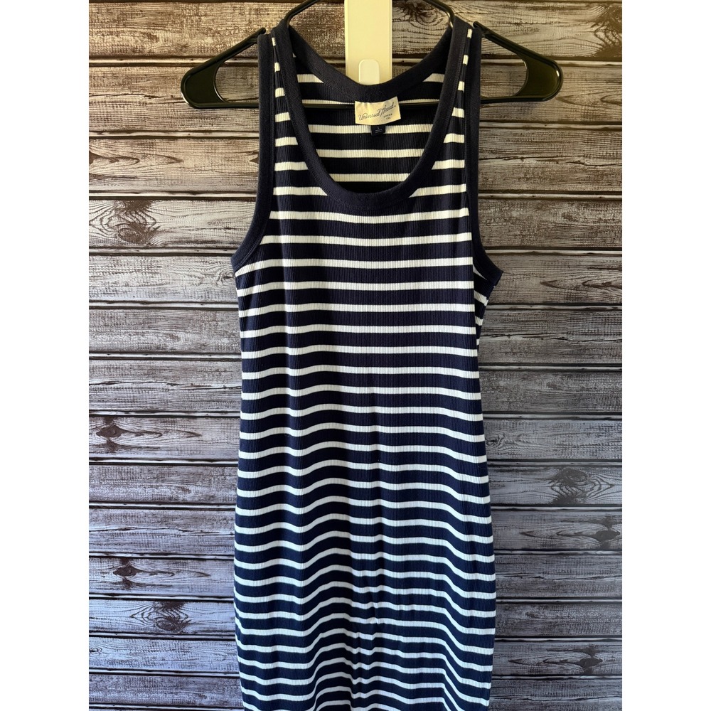Universal Thread Women's Ribbed Tank Maxi Dress Size L Blue White Striped Slit